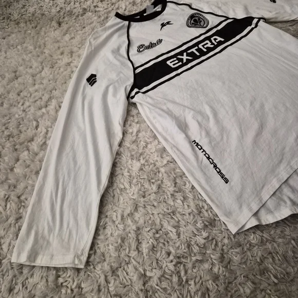 ☆5/$15☆H&M Divided “EXTRA” Racing Long Sleeve Shirt | White & Black | XS - Picture 5 of 16